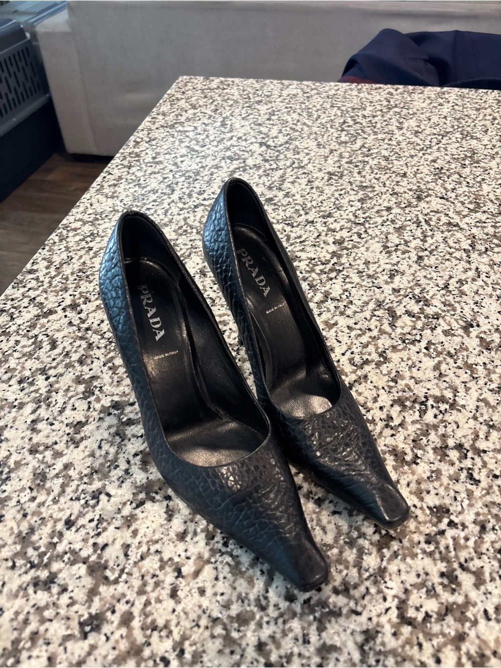 ❌ SOLD ❌ Vintage Prada Black Textured Leather Pointed-Toe Heels